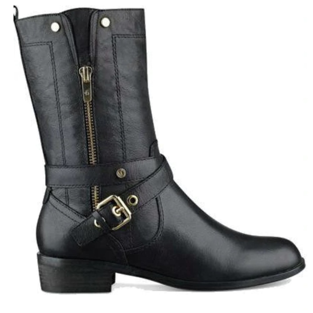 Marc Fisher Dolca Black Leather Decorative Zip & Buckle Moto Boots Size 8 1/2 - Picture 12 of 12